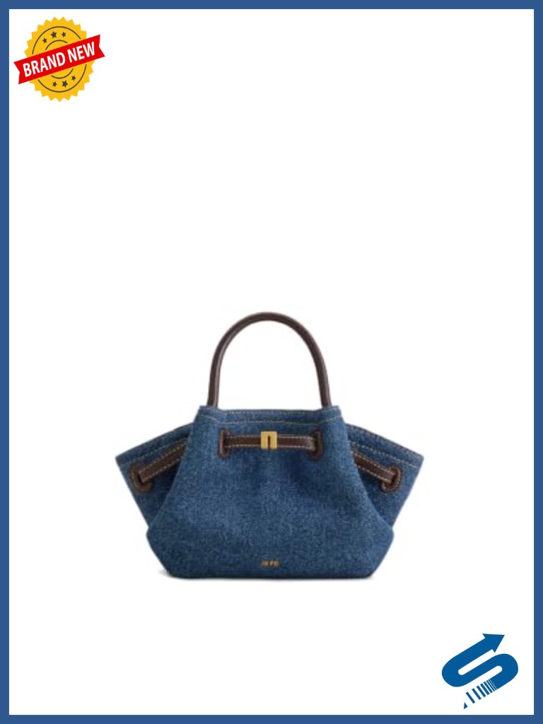 Washed Denim Mini Tote Bag With Gold Hardware Crossbody